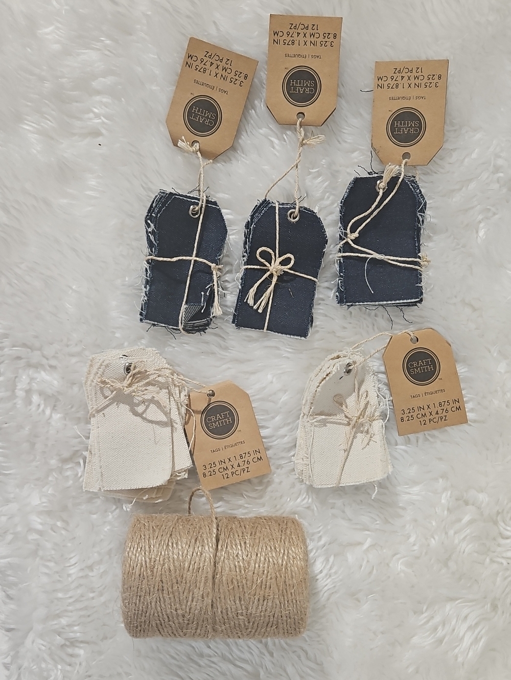 Craft Smith Denim Style Craft Hang Tags Bundle 60 Total Tags Natural Jute Cord